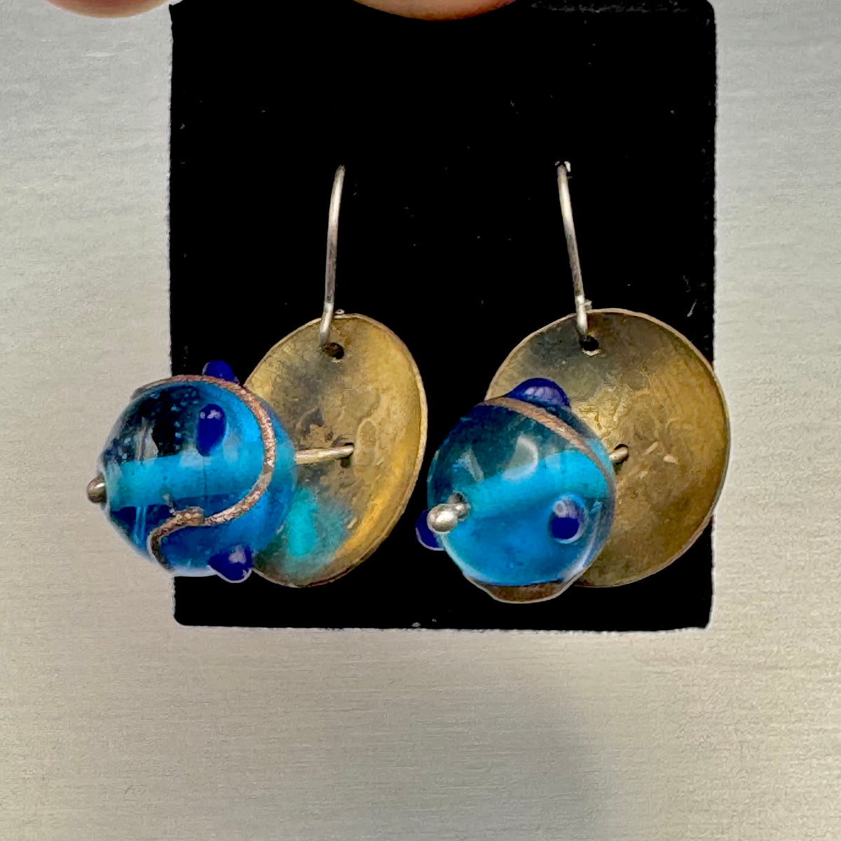 Domed Brass & Lampwork Glass Drop Earrings — Relic Series