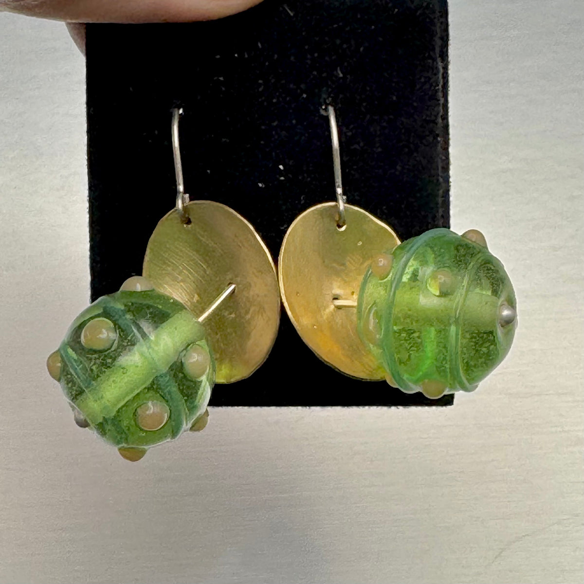 Domed Brass & Lampwork Glass Drop Earrings — Relic Series