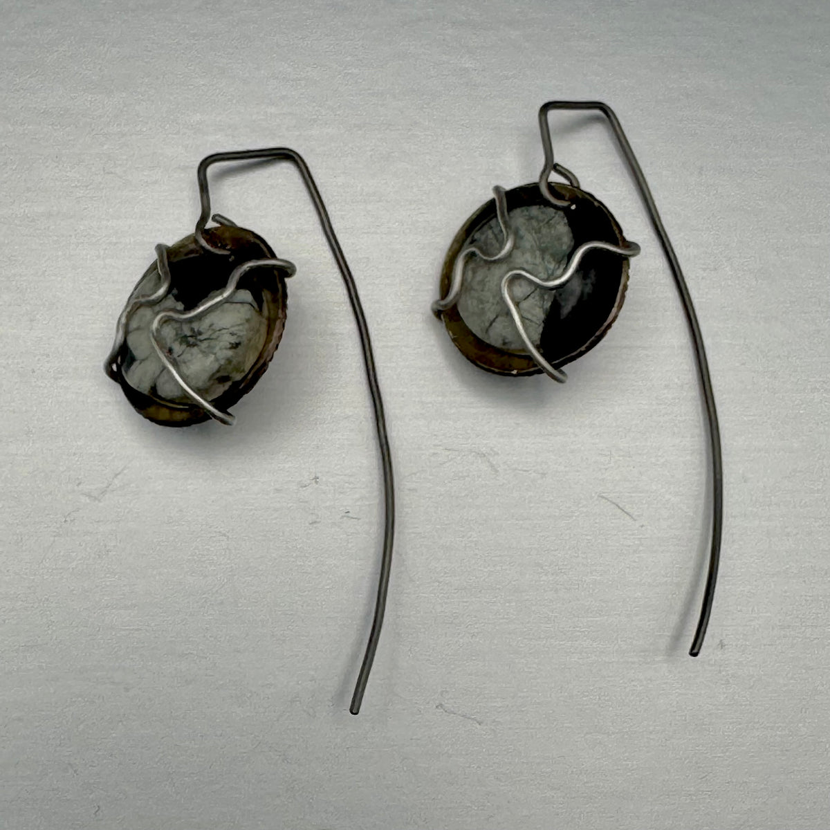 Sedna Earrings with Chinese Writing Stone