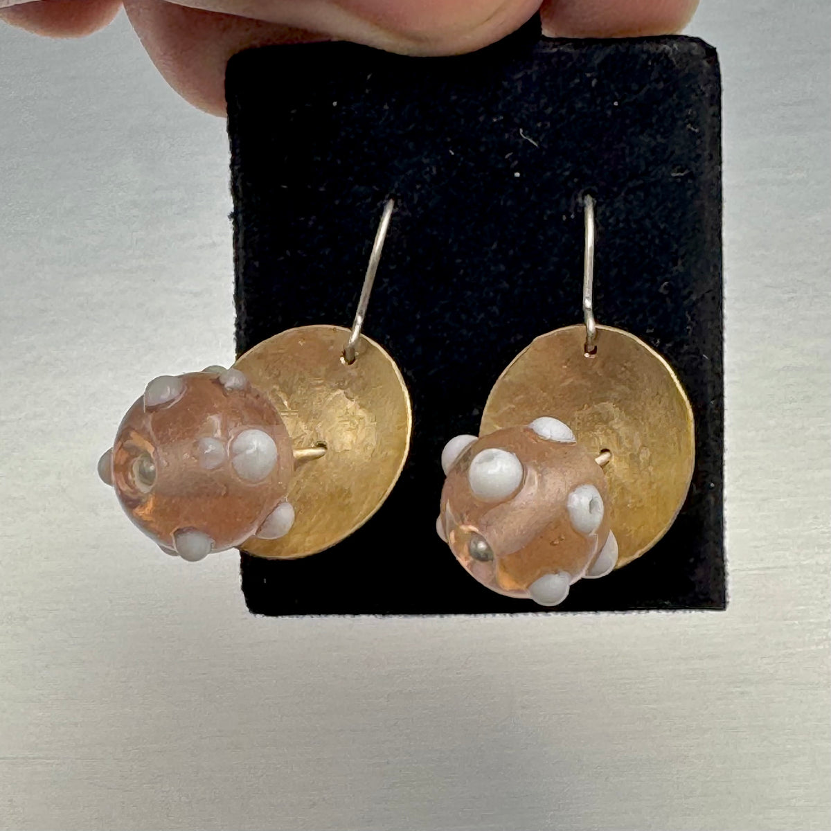 Domed Brass & Lampwork Glass Drop Earrings — Relic Series