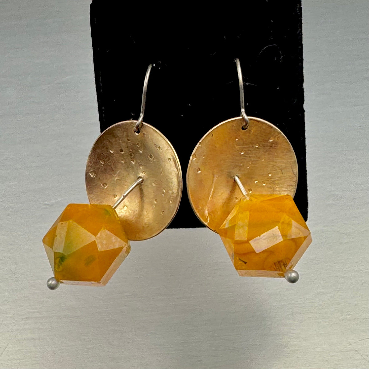 Domed Brass & Faceted Glass Drop Earrings — Epoch Series