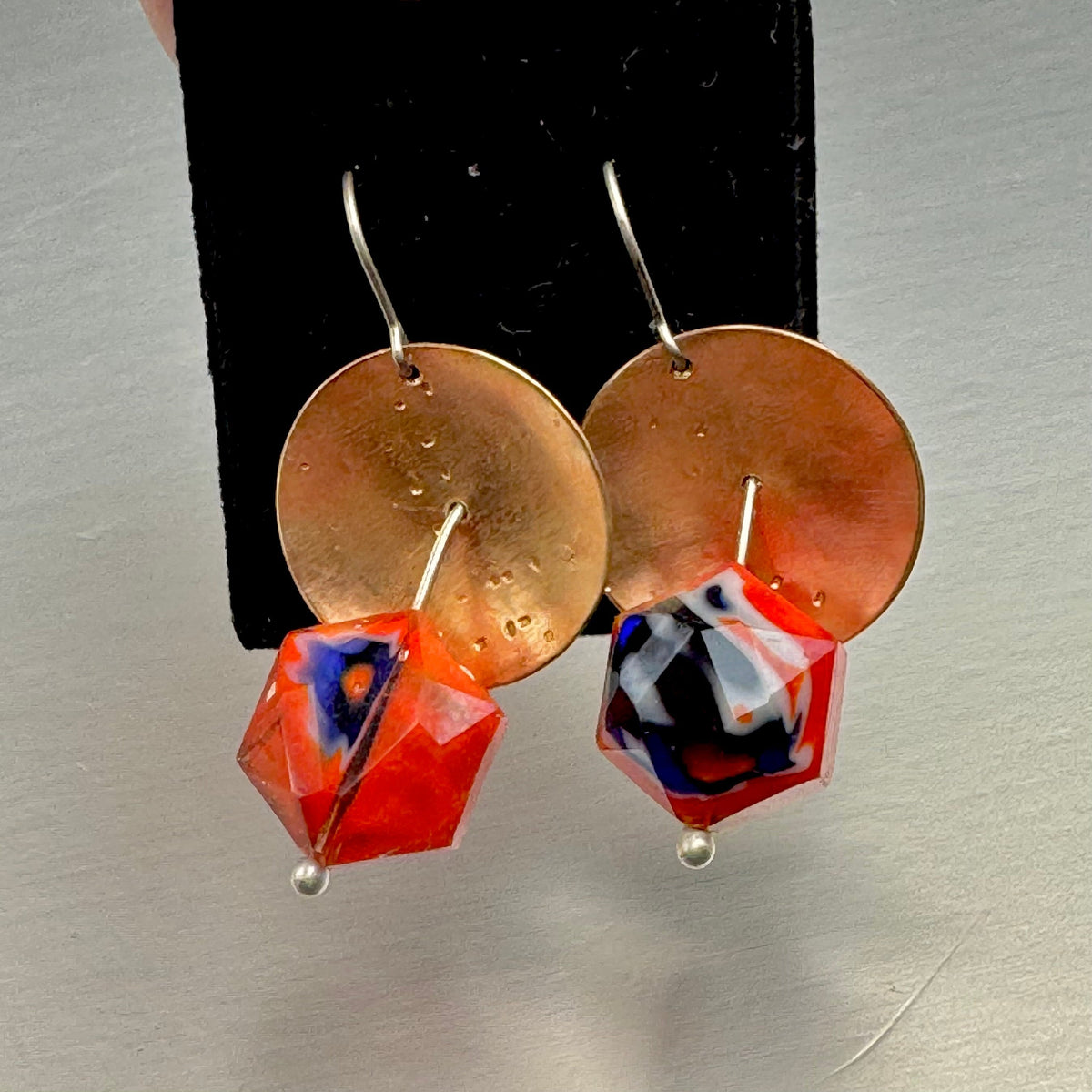 Domed Brass & Faceted Glass Drop Earrings — Epoch Series