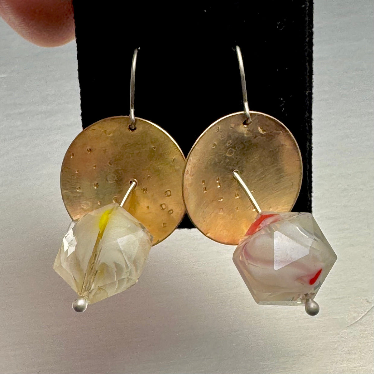 Domed Brass & Faceted Glass Drop Earrings — Epoch Series