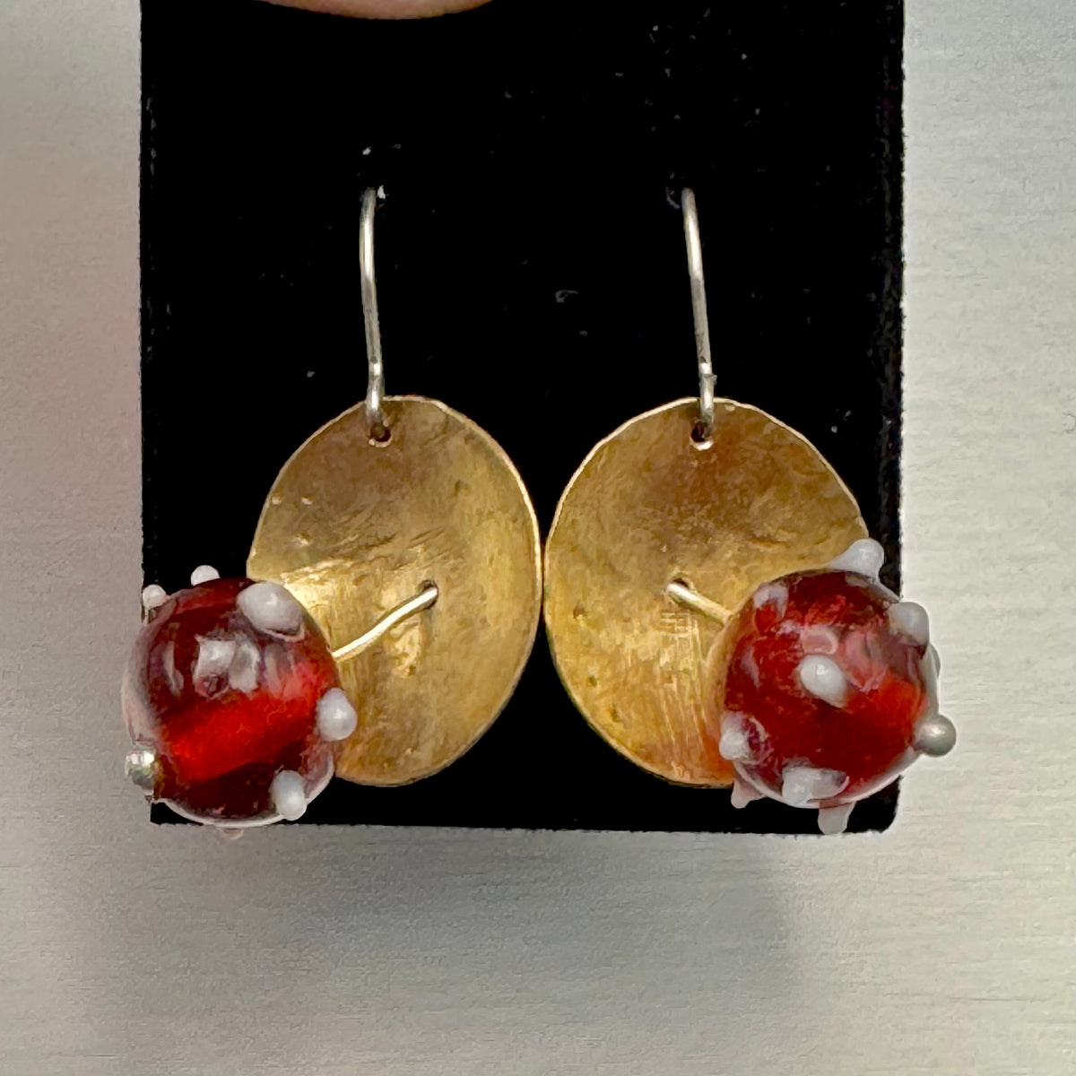 Domed Brass & Lampwork Glass Drop Earrings — Relic Series