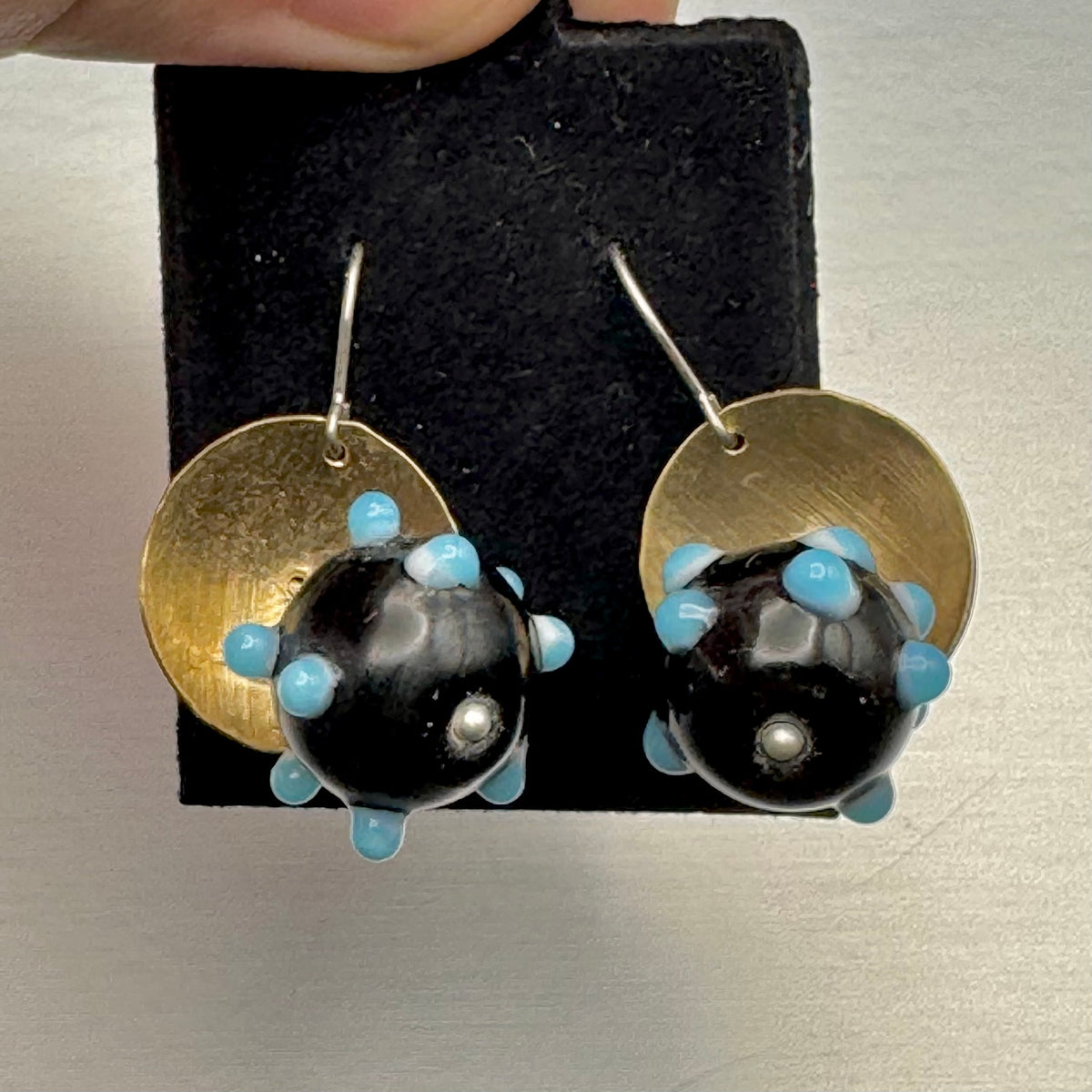 Domed Brass & Lampwork Glass Drop Earrings — Relic Series