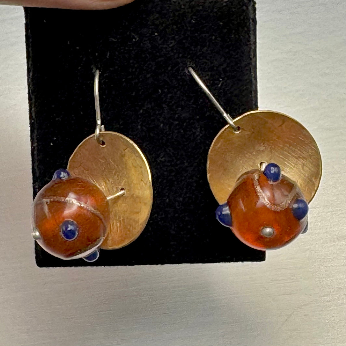 Domed Brass & Lampwork Glass Drop Earrings — Relic Series