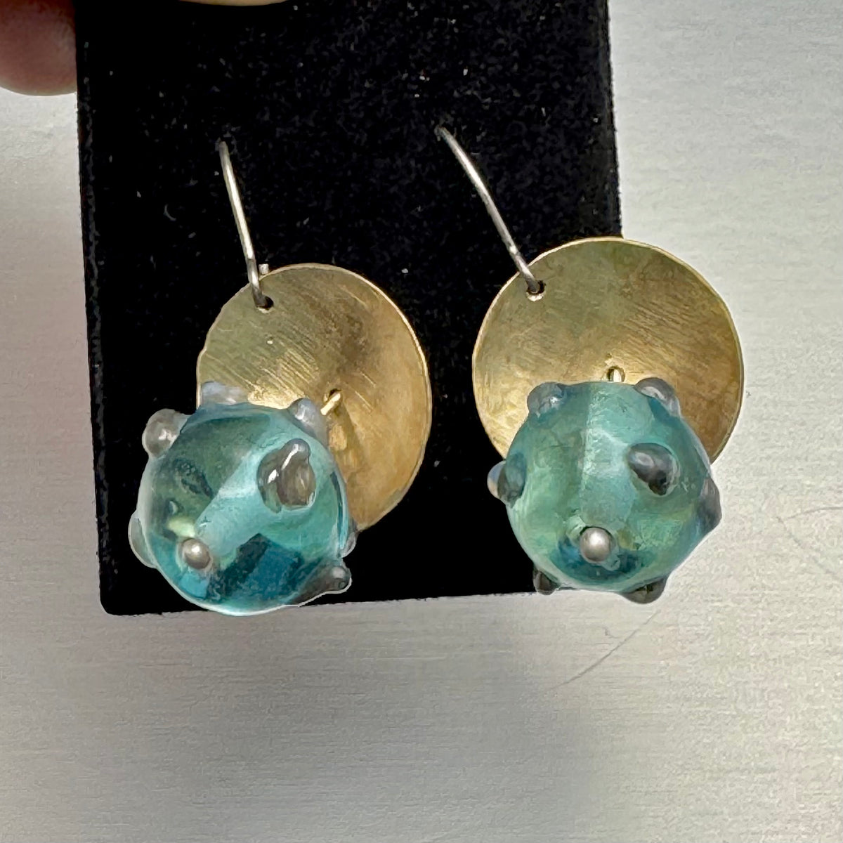 Domed Brass & Lampwork Glass Drop Earrings — Relic Series