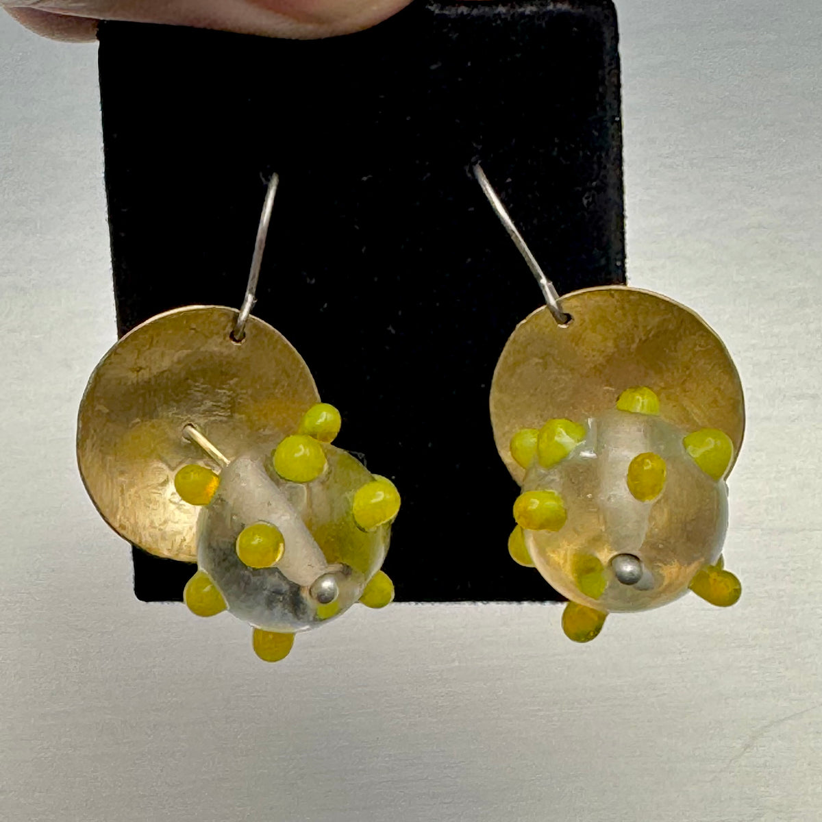 Domed Brass & Lampwork Glass Drop Earrings — Relic Series