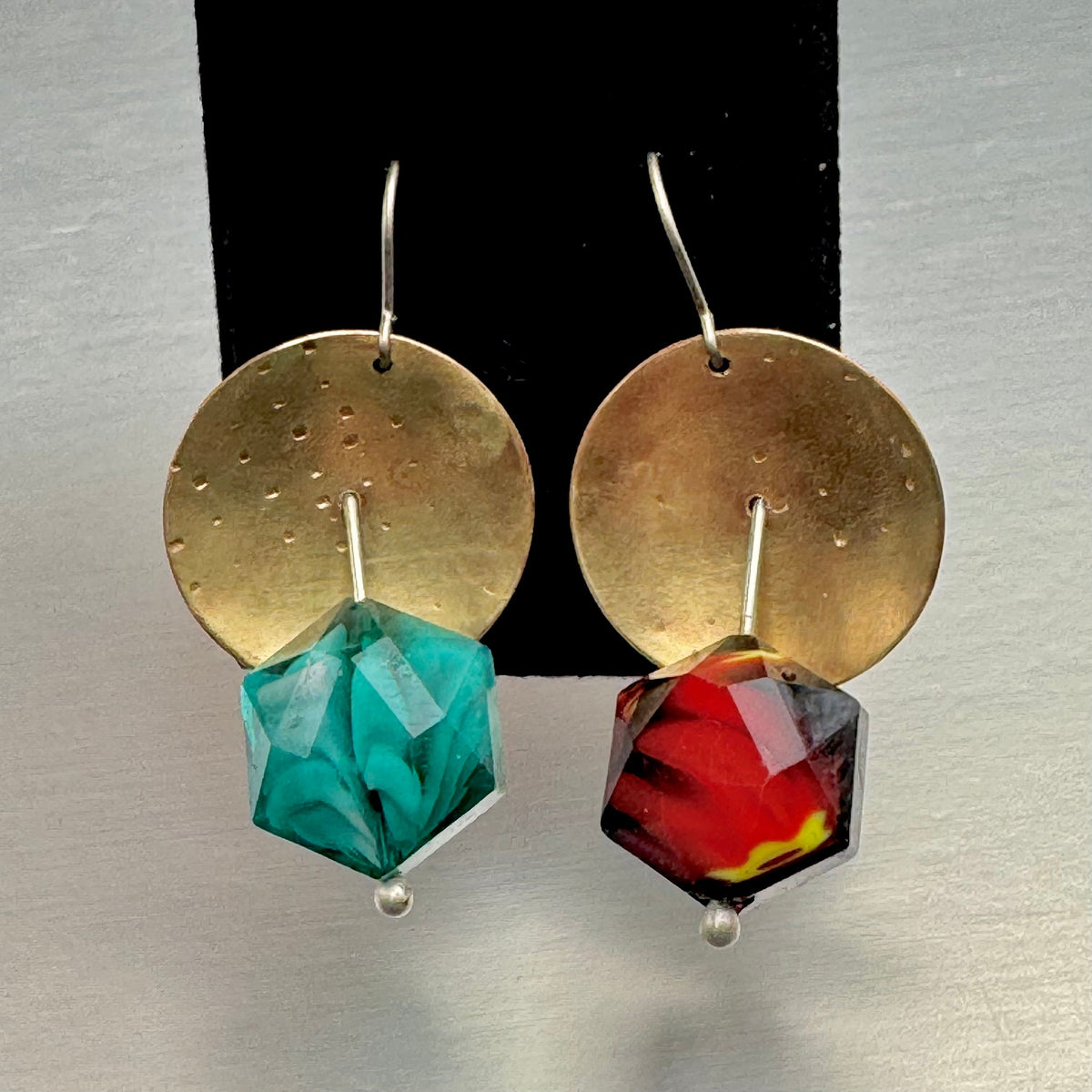 Domed Brass & Faceted Glass Drop Earrings — Epoch Series