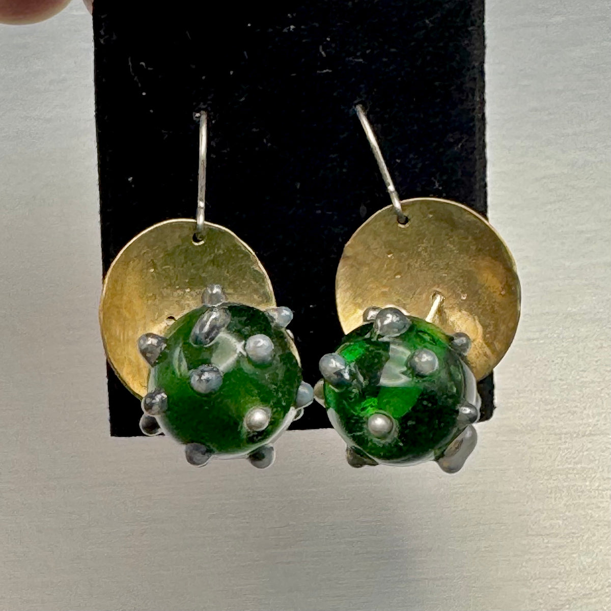 Domed Brass & Lampwork Glass Drop Earrings — Relic Series
