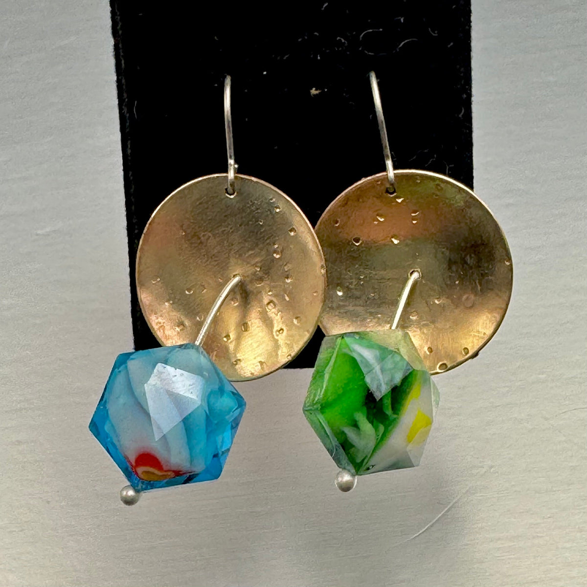 Domed Brass & Faceted Glass Drop Earrings — Epoch Series