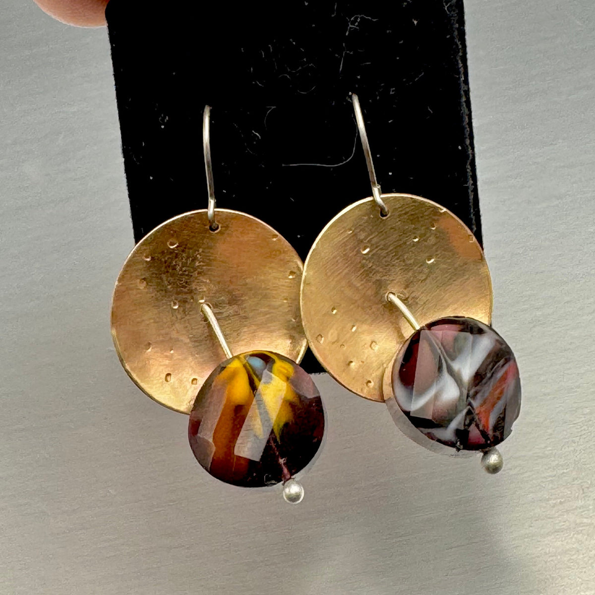 Domed Brass & Faceted Glass Drop Earrings — Epoch Series