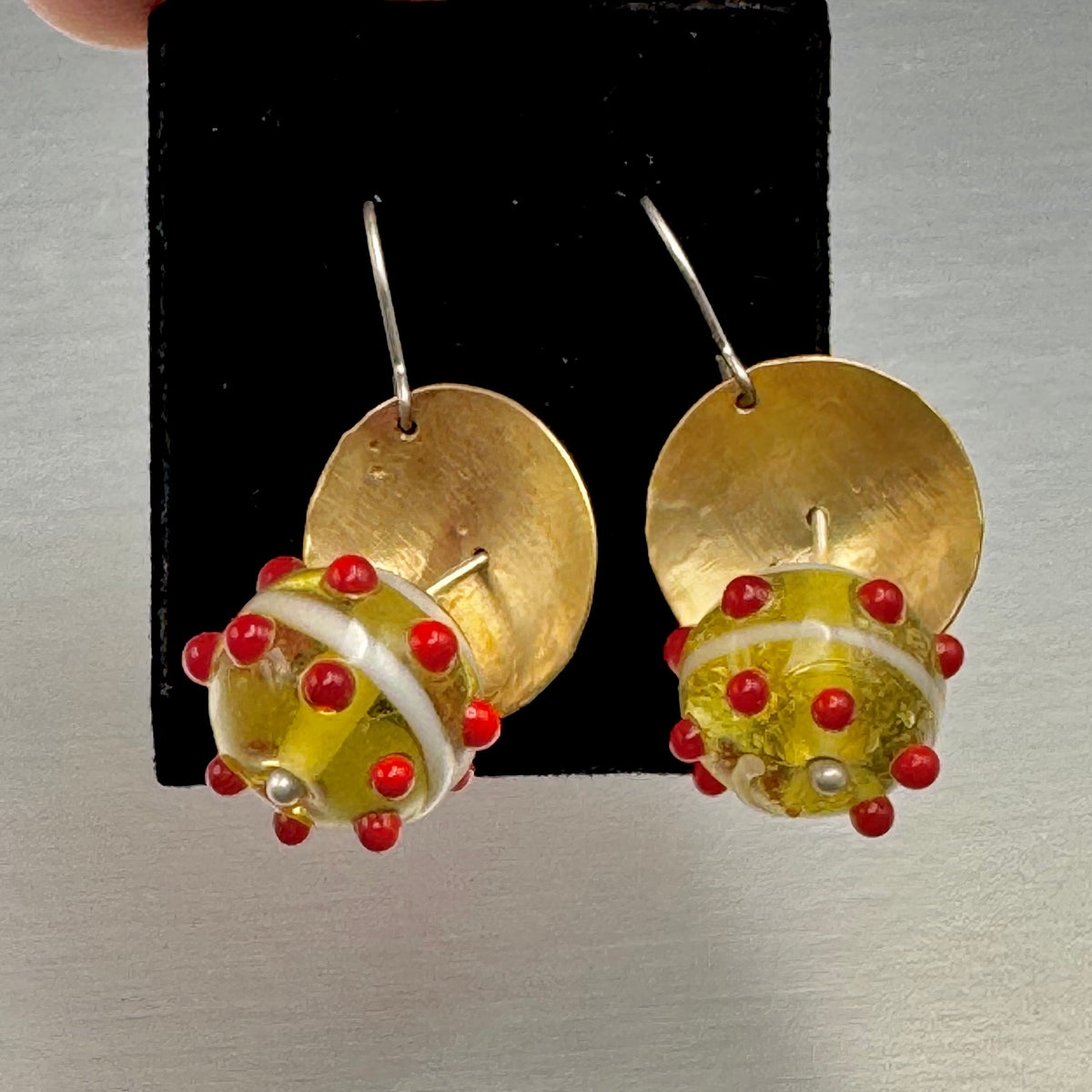 Domed Brass & Lampwork Glass Drop Earrings — Relic Series