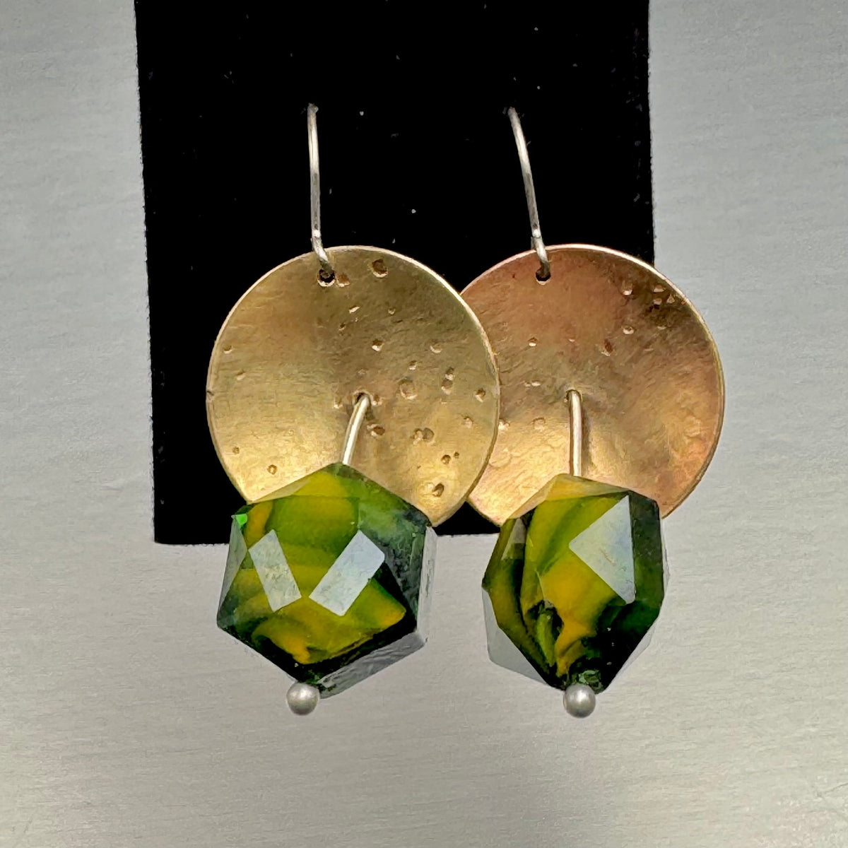 Domed Brass & Faceted Glass Drop Earrings — Epoch Series